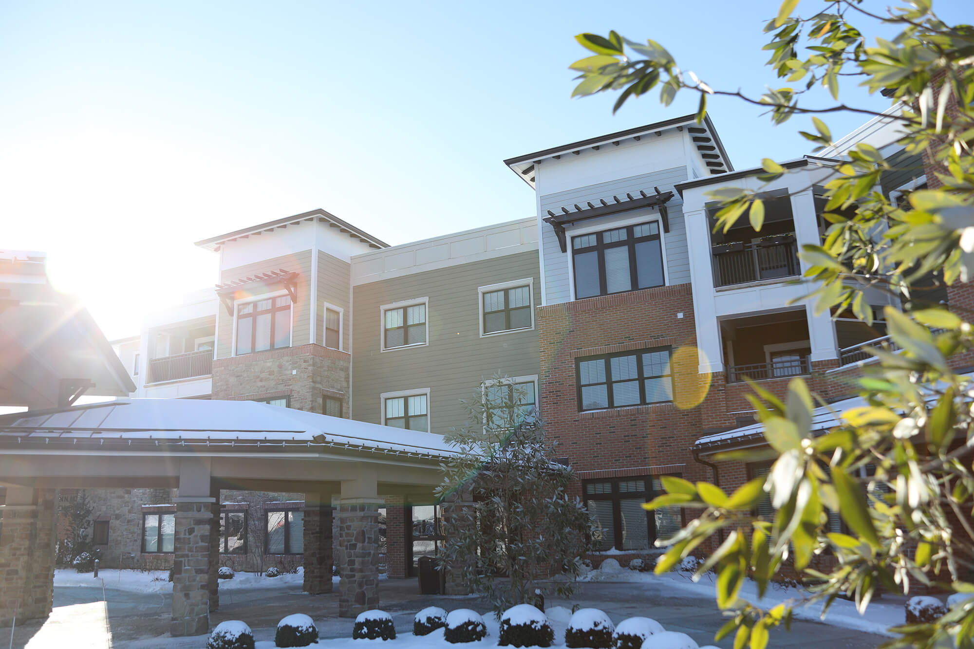 The outside of Messiah Lifeways with snow on the roof